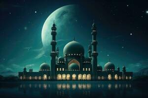 AI generated an image of a moon and a castle over a lake photo