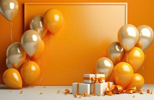 AI generated an orange background with a frame and balloons photo