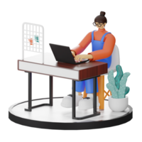 A Teenage Girl's Journey in 3D Illustration at the Computer Desk png