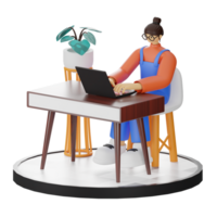 A Teenage Girl's Journey in 3D Illustration at the Computer Desk png