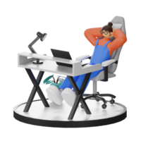 A Teenage Girl's Journey in 3D Illustration at the Computer Desk png