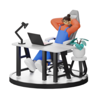 A Teenage Girl's Journey in 3D Illustration at the Computer Desk png