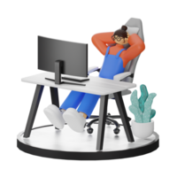 A Teenage Girl's Journey in 3D Illustration at the Computer Desk png