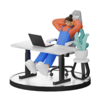 A Teenage Girl's Journey in 3D Illustration at the Computer Desk png