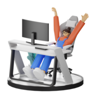 A Teenage Girl's Journey in 3D Illustration at the Computer Desk png