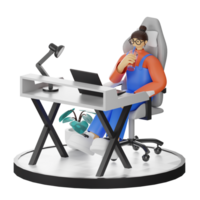 A Teenage Girl's Journey in 3D Illustration at the Computer Desk png