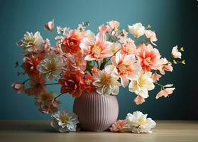 AI generated A stunning capturing the essence of spring with an artfully arranged bouquet of vibrant flowers photo
