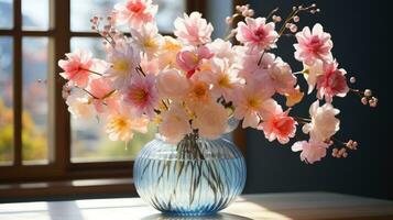 AI generated A stunning capturing the essence of spring with an artfully arranged bouquet of vibrant flowers photo