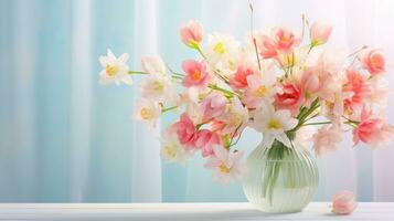 AI generated A stunning capturing the essence of spring with an artfully arranged bouquet of vibrant flowers photo