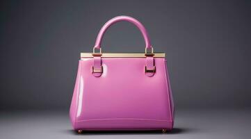 AI generated a pink handbag with a handle on gray background photo