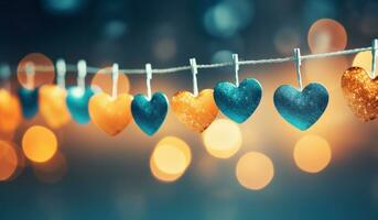 AI generated colorful heart hang on the line photo