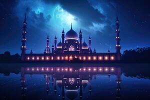 AI generated a dark, beautiful mosque in a place of water photo