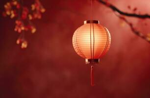 AI generated a chinese lantern hanging in red light photo