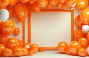 AI generated a blank frame with orange balloons is set up photo