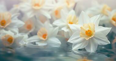 AI generated a closeup image of some colored daffodils under a flower photo