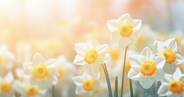AI generated a closeup image of some colored daffodils under a flower photo