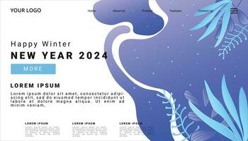 invierno temporada aterrizaje página, nuevo año 2024 con naturaleza paisaje para sitio web, plantilla, banner o saludo tarjeta, vector ilustración