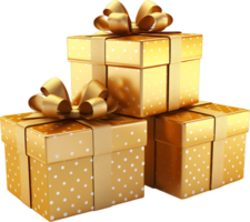 AI generated Golden Christmas Gift Box png