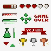 Set of Pixel game elements, 8bit pixel game icon vector