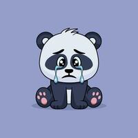Emoticon of cute panda sad and crying with tears vector cartoon illustration