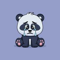 Emoticon of cute panda sad and crying with tears vector cartoon illustration