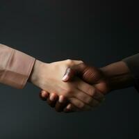 AI generated Hands from different ethnic backgrounds come together in a clasped gesture photo
