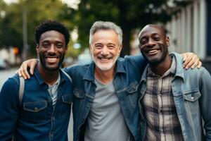 ai generado un foto exhibiendo Tres hombres con variado etnias