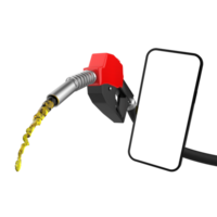 3D render of Gasoline fuel pump nozzle with mobile phone on transparent backgroun png