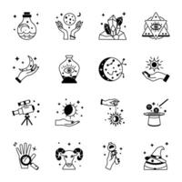 Collection of Linear Style Esoteric Astrology Icons vector