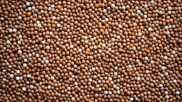 AI generated Close-up of mustard seeds scattered on the table, top view. Mustard seeds texture. Suitable for food and nutrition related content. Ideal for use in culinary and health-related designs photo