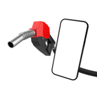 3D render of Gasoline fuel pump nozzle with mobile phone on transparent backgroun png