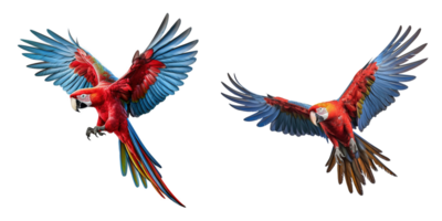 ai generato scarlatto ara pappagallo volante isolato su trasparente sfondo png