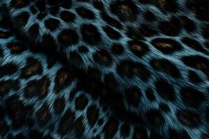 AI generated Black panther or puma fur texture. Abstract panther skin design. Black blue fur with black spots. Fashion. Animal skin. Black leopard. Design element, print, backdrop, textile, cover, photo