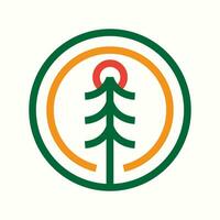 Solitary Grove Mono Line Sun and Tree Emblem vector