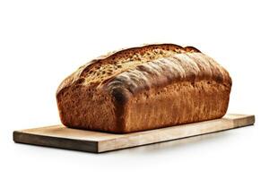 AI generated Rye Bread on white background. Freshly baked golden brown loaf of bread with a crispy crust. Made from organic whole grain rye flour. Healthy food. For bakery, food blog, recipe book photo