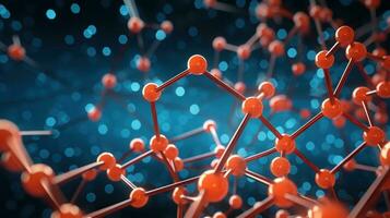 AI generated Atoms and molecules. Colorful Spheres in Motion. Abstract background. Futuristic Geometry Concept of science, chemistry, medicine technology networks. Copy Space. Bubbles photo