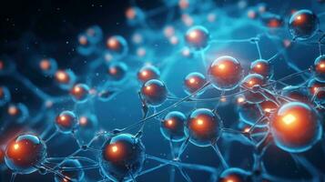 AI generated Atoms and molecules. Colorful Spheres in Motion. Abstract background. Futuristic Geometry. Concept of science chemistr photo
