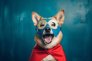 AI generated Dog wearing red superhero cape and mask. Generative AI photo