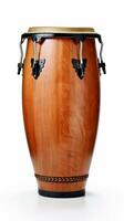 AI generated Wooden conga drum isolated on white background. Traditional percussion musical instrument of Afro-Cuban and Latin American culture. Suitable for music-related projects photo