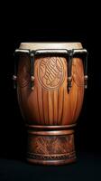 AI generated Bongo Drum on a Black Background. Traditional percussion musical instrument of Afro-Cuban and Latin American culture. Perfect for musical themes, rhythm concepts, cultural designs. photo