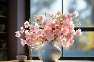 AI generated A stunning capturing the essence of spring with an artfully arranged bouquet of vibrant flowers photo
