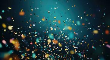 AI generated bright and colorful confetti flying down over the screen photo