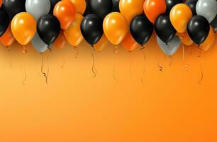 AI generated empty black frame with balloons on the orange background banner photo