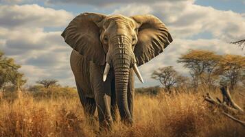 AI generated The Graceful Dance of African Elephants in the Savannah photo