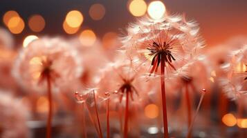 AI generated Close-Up of a Dandelion in Full Bloom with Soft Peach Fuzz Surroundings, Delicate, and Vibrant Nature, Capturing the Essence of Summer, AI-generated photo