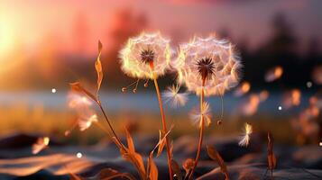 AI generated Close-Up of a Dandelion in Full Bloom with Soft Peach Fuzz Surroundings, Delicate, and Vibrant Nature, Capturing the Essence of Summer, AI-generated photo