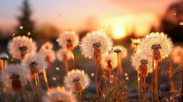 AI generated Close-Up of a Dandelion in Full Bloom with Soft Peach Fuzz Surroundings, Delicate, and Vibrant Nature, Capturing the Essence of Summer, AI-generated photo