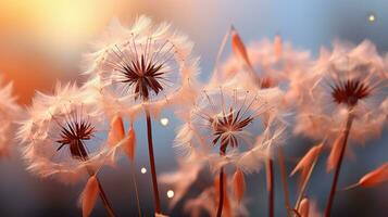 AI generated Close-Up of a Dandelion in Full Bloom with Soft Peach Fuzz Surroundings, Delicate, and Vibrant Nature, Capturing the Essence of Summer, AI-generated photo