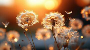 AI generated Close-Up of a Dandelion in Full Bloom with Soft Peach Fuzz Surroundings, Delicate, and Vibrant Nature, Capturing the Essence of Summer, AI-generated photo