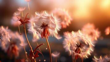 AI generated Close-Up of a Dandelion in Full Bloom with Soft Peach Fuzz Surroundings, Delicate, and Vibrant Nature, Capturing the Essence of Summer, AI-generated photo